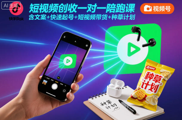 短视频创收一对一陪跑课，含文案+快速起号+短视频带货+种草计划-weichuangqy