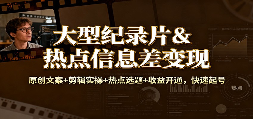 大型纪录片&热点信息差变现：原创文案+剪辑实操+热点选题+收益开通，快速起号-weichuangqy