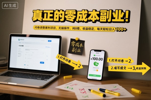 真正的零成本副业！问卷调查暴利项目，无脑操作，纯0撸，收益稳定，每天轻松日入100+【揭秘】-weichuangqy