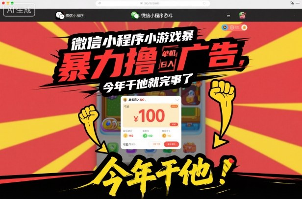 微信小程序小游戏暴力撸广告，单机日入100，今年干他就完事了-weichuangqy