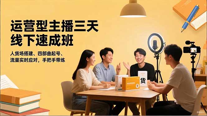 运营型主播三天线下班，人货场搭建,四部曲起号,流量实时应对，手把手带练-weichuangqy