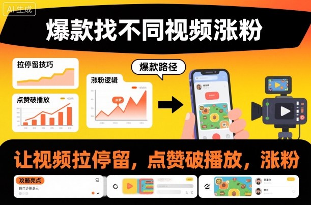 爆款找不同视频涨粉，让视频拉停留，实现点赞，破播放，涨粉-weichuangqy