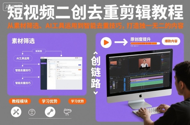 短视频二创去重剪辑教程，从素材筛选、AI工具运用到智能去重技巧，打造独一无二的内容-weichuangqy