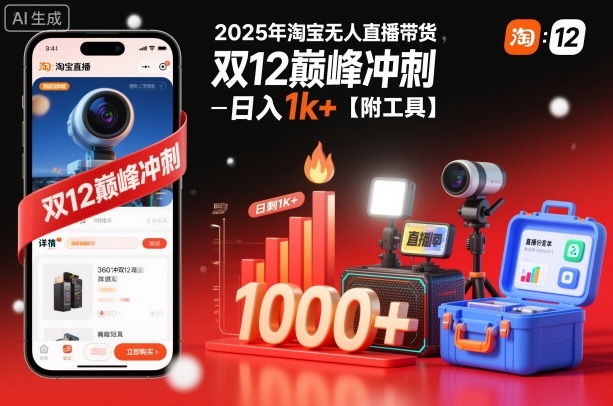 2025年淘宝无人直播带货，冲刺双12，日入1k+【附工具】【揭秘】-weichuangqy