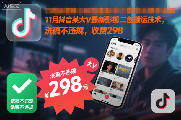 11月抖音某大V最新影视二创搬运技术，洗稿不违规，收费298-weichuangqy