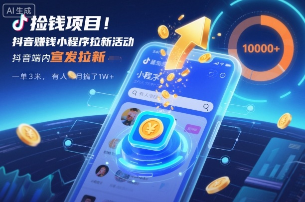 捡钱项目！抖音賺钱小程序拉新活动，抖音端内宣发拉新，一单3米，有人半个月搞了1W+-weichuangqy