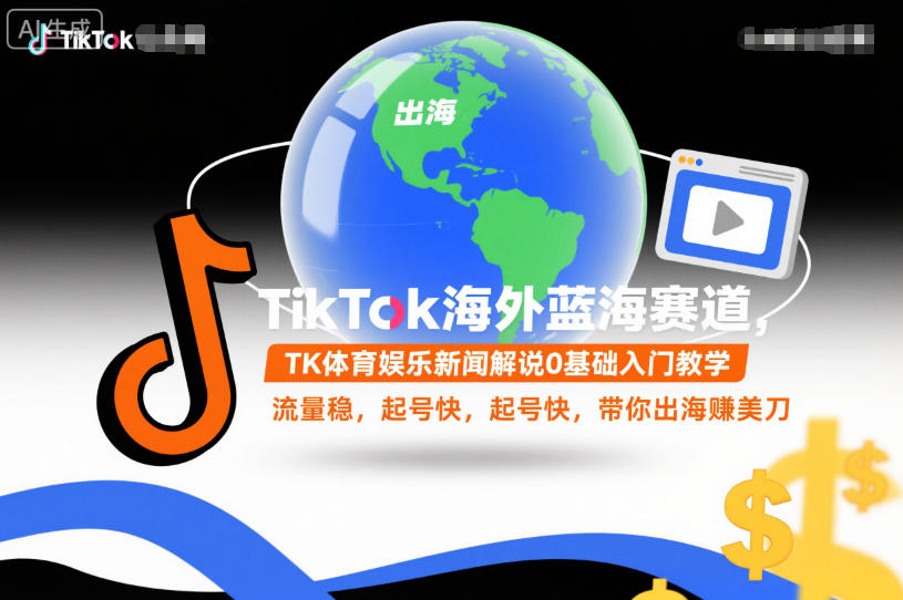 TikTok海外蓝海赛道，TK体育娱乐新闻解说0基础入门教学，流量稳，起号快，带你出海賺美刀-weichuangqy