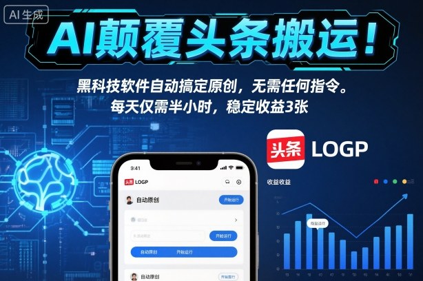 AI颠覆头条搬运！黑科技软件自动搞定原创，无需任何指令。每天仅需半小时，稳定收益3张【揭秘】-weichuangqy