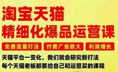 淘宝天猫精细化爆品运营课，免费流量打法-付费广告放大-利润增长-三大核心痛点，一次全部解决-weichuangqy