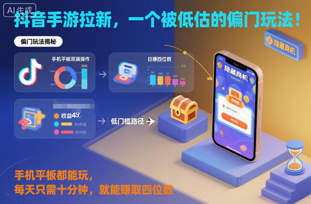 抖音手游拉新，一个被低估的偏门玩法！手机平板都能玩，每天只需十分钟，就能賺取四位数【揭秘】-weichuangqy