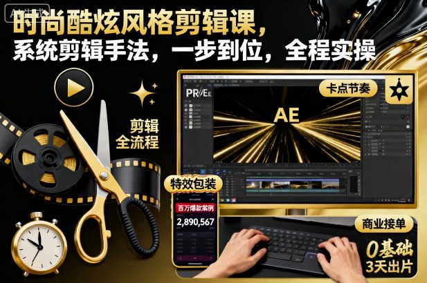 时尚酷炫风格剪辑课，系统剪辑手法，一步到位，全程实操-weichuangqy