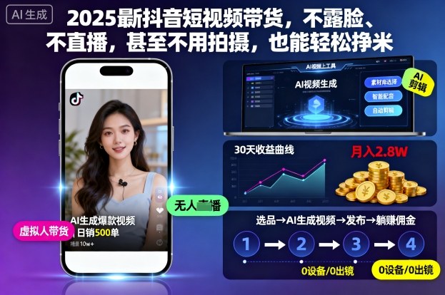 2025最新抖音短视频带货，不露脸、不直播，甚至不用拍摄，也能轻松挣米-weichuangqy
