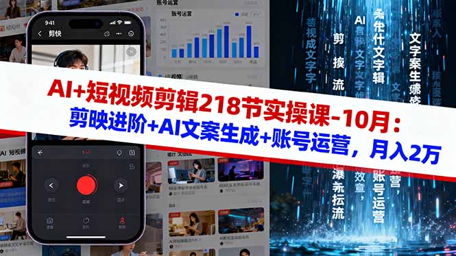 AI+短视频剪辑218节实操课-10月：剪映进阶+AI文案生成+账号运营，月入2万-weichuangqy