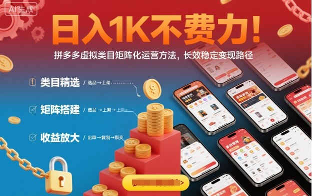 日入1K不费力！拼多多虚拟类目矩阵化运营方法，长效稳定变现路径-weichuangqy