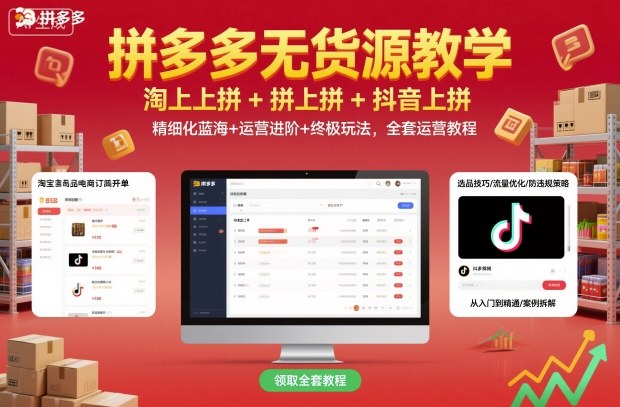 拼多多无货源教学，淘上拼+拼上拼+抖上拼，精细化蓝海+运营进阶+终极玩法，全套运营教程-weichuangqy