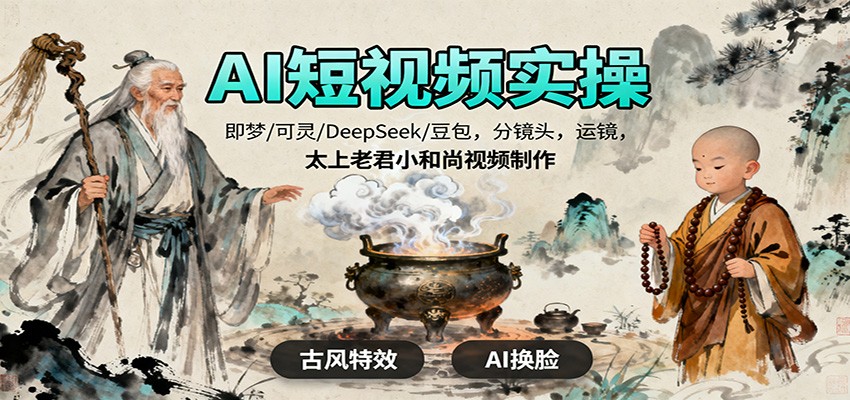 AI短视频实操，即梦/可灵/DeepSeek/豆包，分镜头，运镜，太上老君小和尚视频制作-weichuangqy