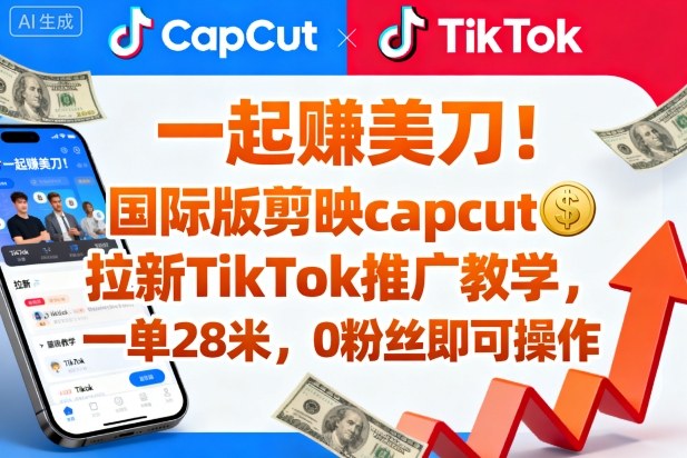 一起賺美刀！国际版剪映capcut拉新TikTok推广教学，一单28米，0粉丝即可操作(附推广入口和教学)-weichuangqy