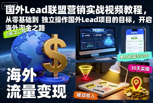 国外Lead联盟营销实战视频教程，从零基础到独立操作国外Lead项目的目标，开启海外淘金之路-weichuangqy