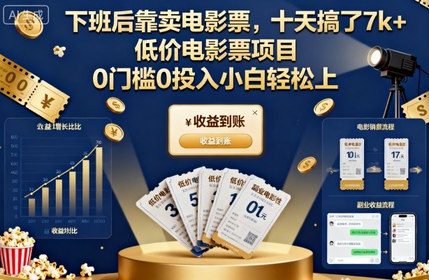 下班后靠卖电影票，十天搞了7k+，低价电影票项目，0门槛0投入小白轻松上手【揭秘】-weichuangqy