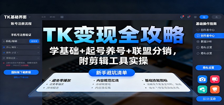 TK变现全攻略：学基础+起号养号+联盟分销，附剪辑工具实操-weichuangqy