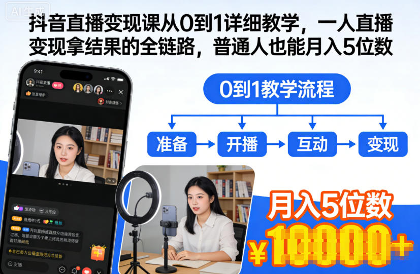 抖音直播变现课从0到1详细教学，一人直播变现拿结果的全链路，普通人也能月入5位数-weichuangqy