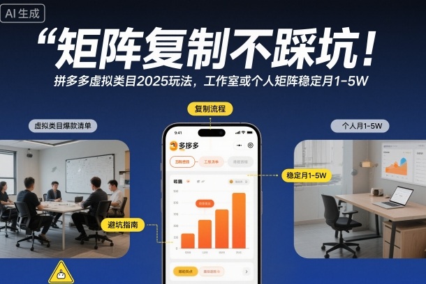 矩阵复制不踩坑！拼多多虚拟类目2025玩法，工作室或者个人矩阵稳定月1-5W【揭秘】-weichuangqy