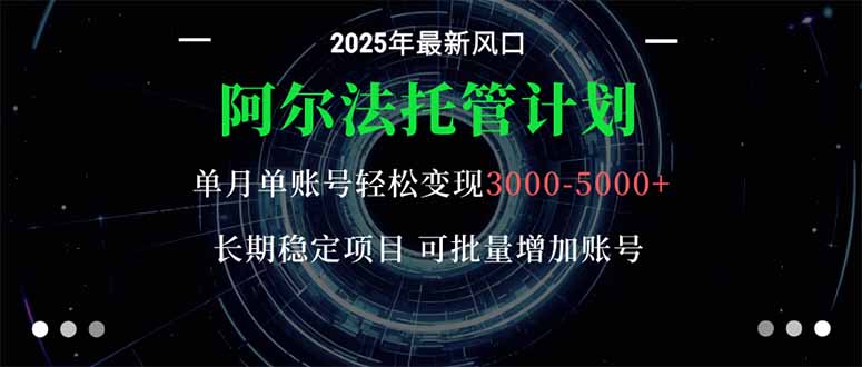 阿尔法托管计划 单账号月入3000-5000，长期稳定项目，新手小白轻松上手。-weichuangqy