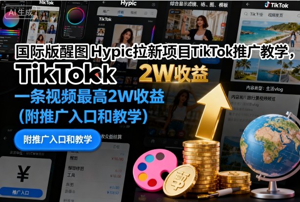 国际版醒图Hypic拉新项目TikTok推广教学，一条视频最高2W收益(附推广入口和教学)-weichuangqy