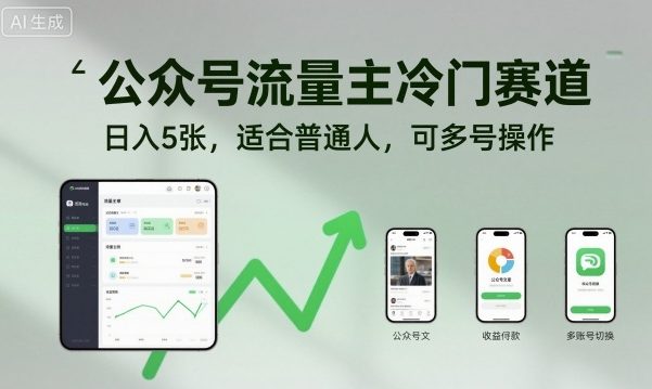 公众号流量主冷门赛道，日入5张，适合普通人，可多号操作-weichuangqy