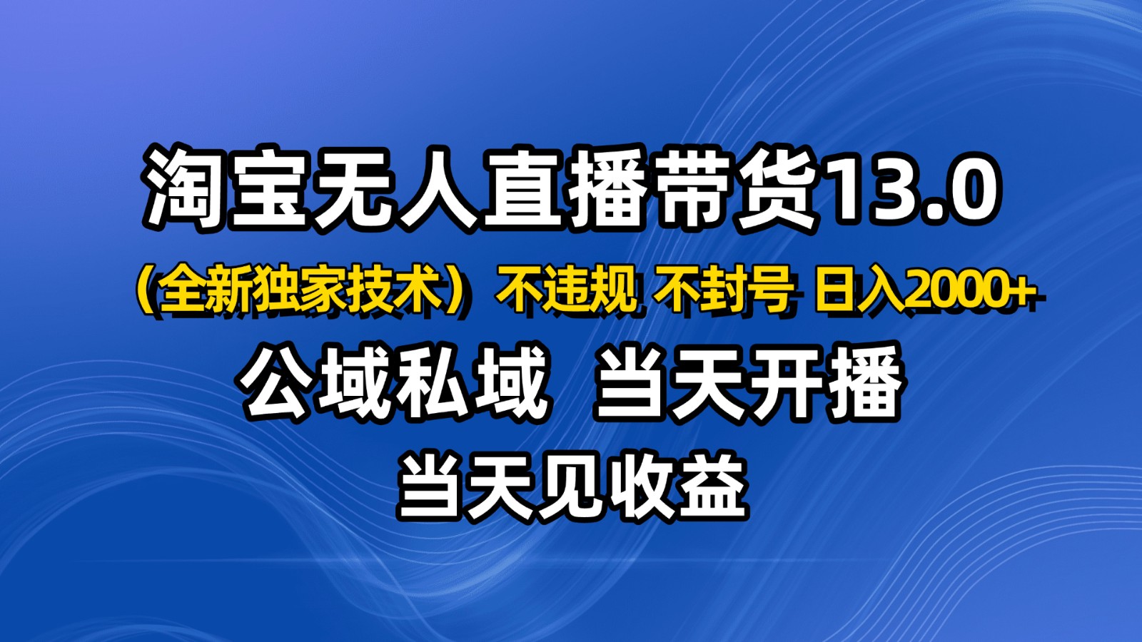 淘宝无人直播13.0，公域私域技术，不封号，不违规 布局下半年旺季赛道，日入2000+-weichuangqy