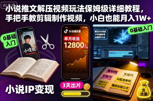 小说推文解压视频玩法保姆级详细教程，手把手教剪辑制作视频，小白也能月入1W+-weichuangqy
