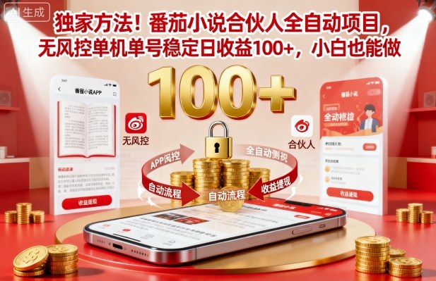 独家方法！番茄小说合伙人全自动挂G项目，无风控单机单号稳定日收益100+，小白也能做【揭秘】-weichuangqy