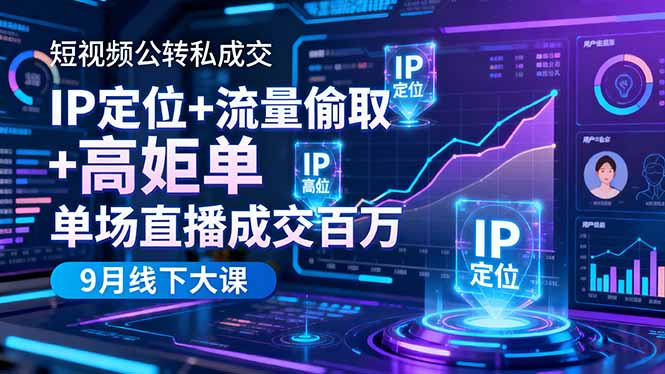 短视频公转私成交9月线下大课，IP定位+流量偷取+高客单，单场直播成交百万-weichuangqy