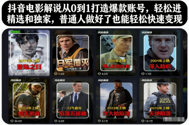 抖音电影解说从0到1打造爆款账号，轻松进精选和独家，普通人做好了也能轻松快速变现-weichuangqy