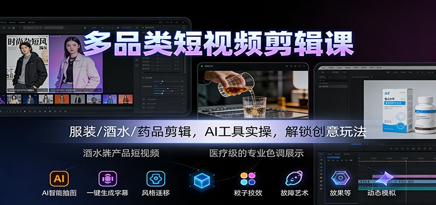 多品类短视频剪辑课：服装/酒水/药品剪辑，AI工具实操，解锁创意玩法-weichuangqy