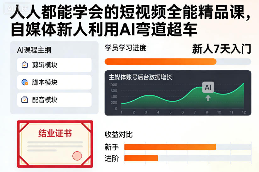 人人都能学会的短视频全能精品课，自媒体新人利用AI弯道超车-weichuangqy