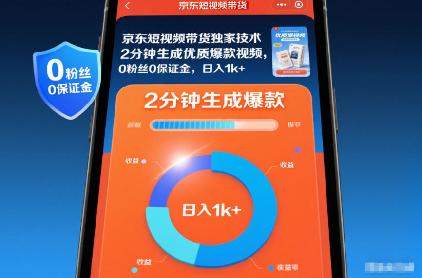 京东短视频带货独家技术，2分钟生成一条优质爆款视频，0粉丝0保证金，日入1k+【揭秘】-weichuangqy
