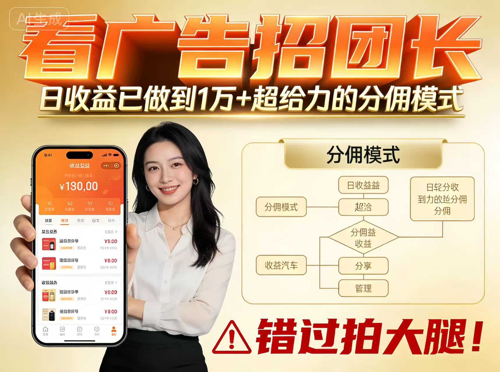 看广告招团长，团队收益已做到日入1万，分佣模式超给力，错过拍大腿-weichuangqy