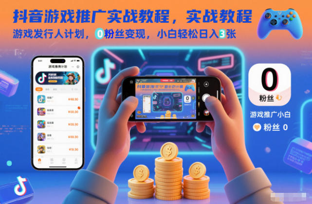 抖音游戏推广实战教程，游戏发行人计划，0粉丝变现，小白轻松日入3张-weichuangqy