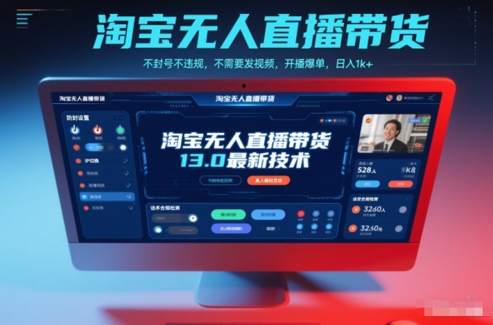 淘宝无人直播带货13.0最新技术，不封号不违规，不需要发视频，开播爆单，日入1k+【揭秘】-weichuangqy