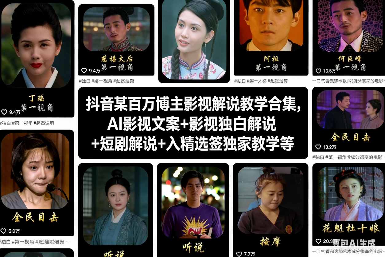 抖音某百万博主影视解说教学合集，AI影视文案+影视独白解说+短剧解说+入精选签独家教学等-weichuangqy