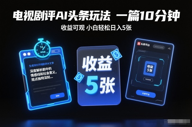 电视剧评AI头条玩法，一篇10分钟，收益可观，小白轻松日入5张+【独家】-weichuangqy