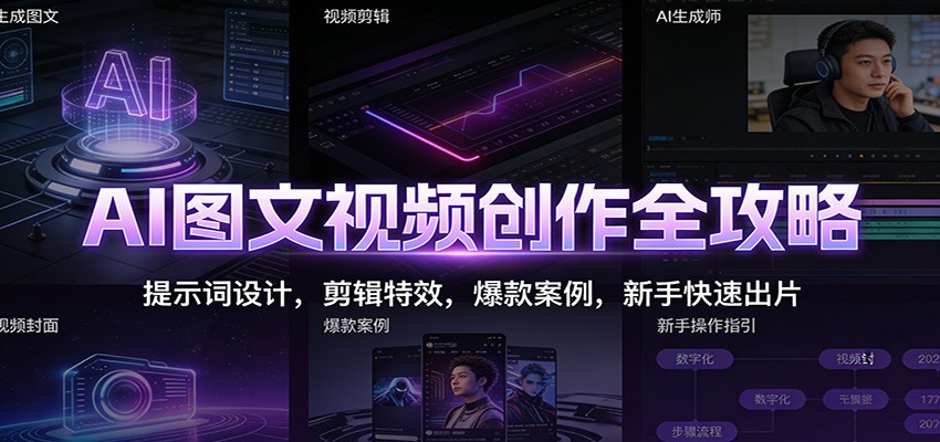 AI图文视频创作全攻略：提示词设计，剪辑特效，爆款案例，新手快速出片-weichuangqy
