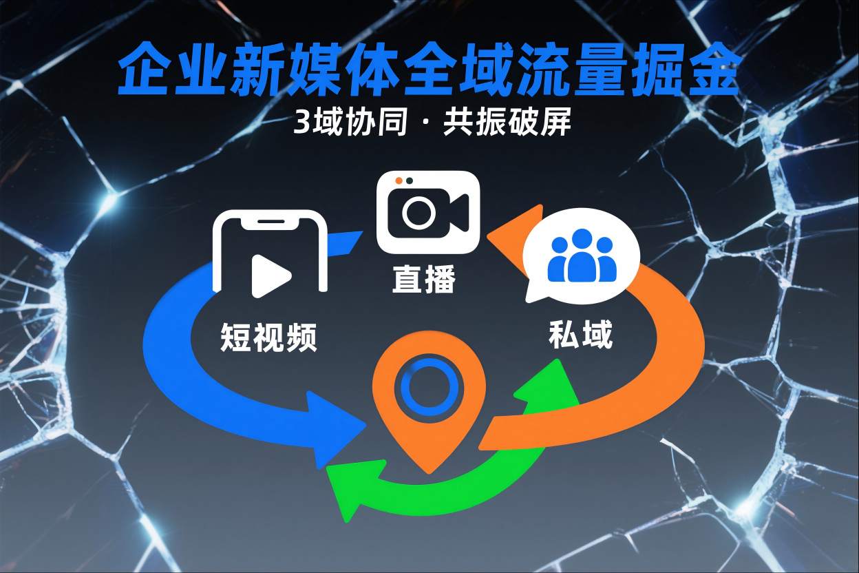 短视频全域商业模式，企业新媒体全域流量掘金，3域协同，共振破屏，短视频-直播-私域-地域-weichuangqy