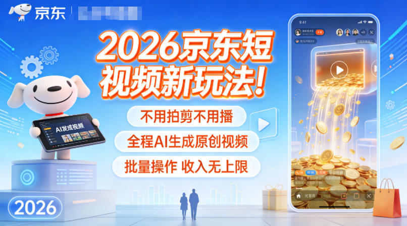 2026京东短视频新玩法！不用拍剪不用播，全程AI生成原创视频，批量操作收入无上限-weichuangqy