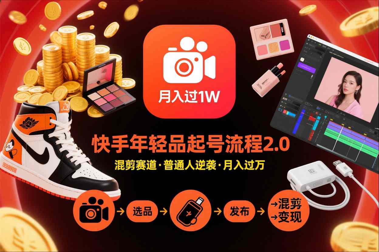 快手短视频带货年轻品起号流程2.0，快手年轻品混剪赛道，普通人也能月入过1W-weichuangqy