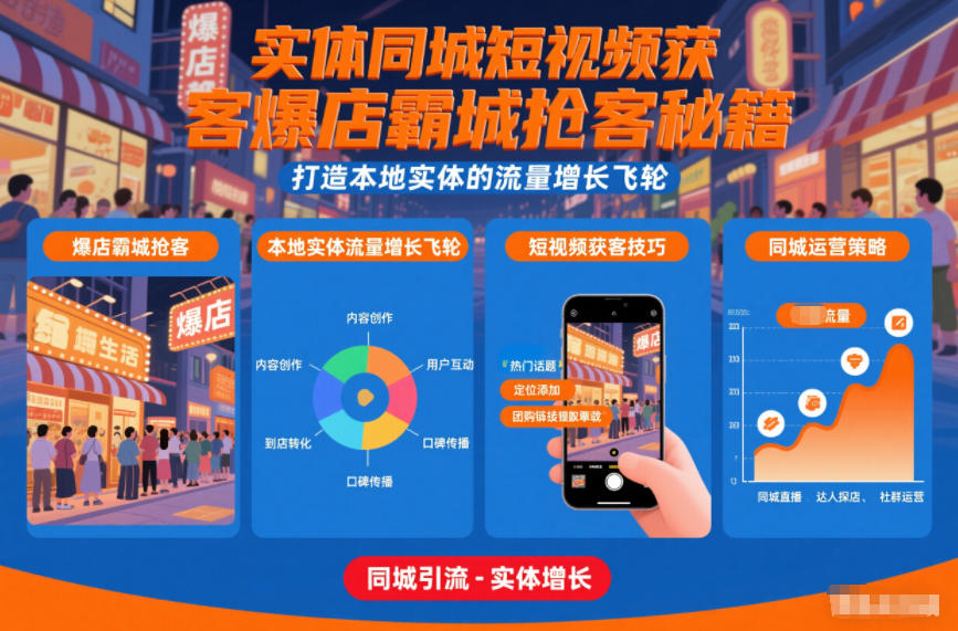 实体同城短视频获客爆店霸城抢客秘籍，打造本地实体的流量增长飞轮-weichuangqy