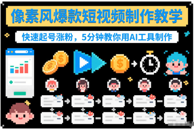 像素风爆款短视频制作教学，快速起号涨粉，5分钟教你用AI工具制作-weichuangqy