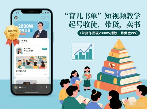 育儿书单短视频教学，起号收徒，带货，卖书(带货作品破2000W播放，月佣金2W)-weichuangqy