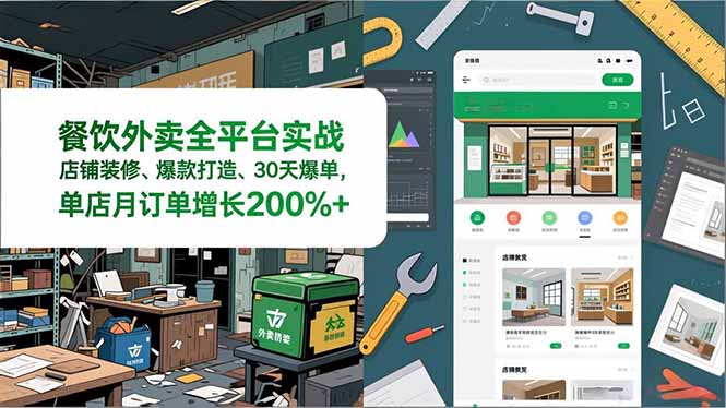 餐饮外卖全平台实战，店铺装修、爆款打造、30天爆单，手把手教学，单店月订单增长200%+-weichuangqy